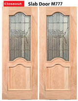 Exterior double solid wood entry doors with classic panel design, front view