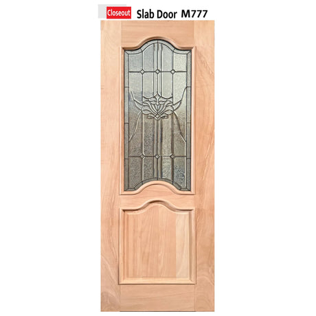 Exterior solid wood slab entry door with classic panel design, front view