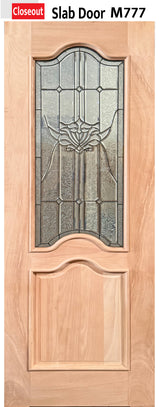 Exterior solid wood slab entry door with classic panel design, front view