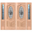 Exterior double solid wood entry doors with sidelights and classic panel design