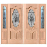 Exterior double solid wood entry doors with sidelights and classic panel design