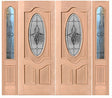 Exterior double solid wood entry doors with sidelights and classic panel design