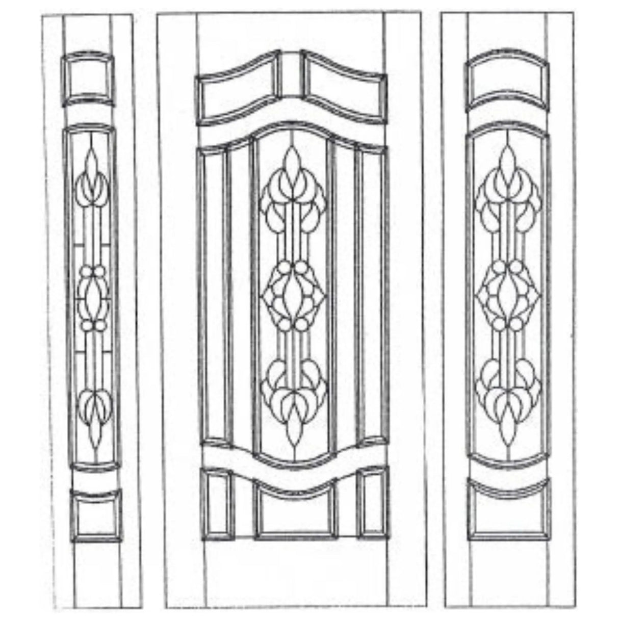 Illustration of solid wood slab entry door showing panel layout and design