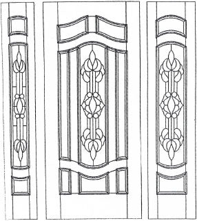 Illustration of solid wood slab entry door showing panel layout and design