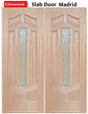 Exterior double solid wood entry doors with classic panel design, front view