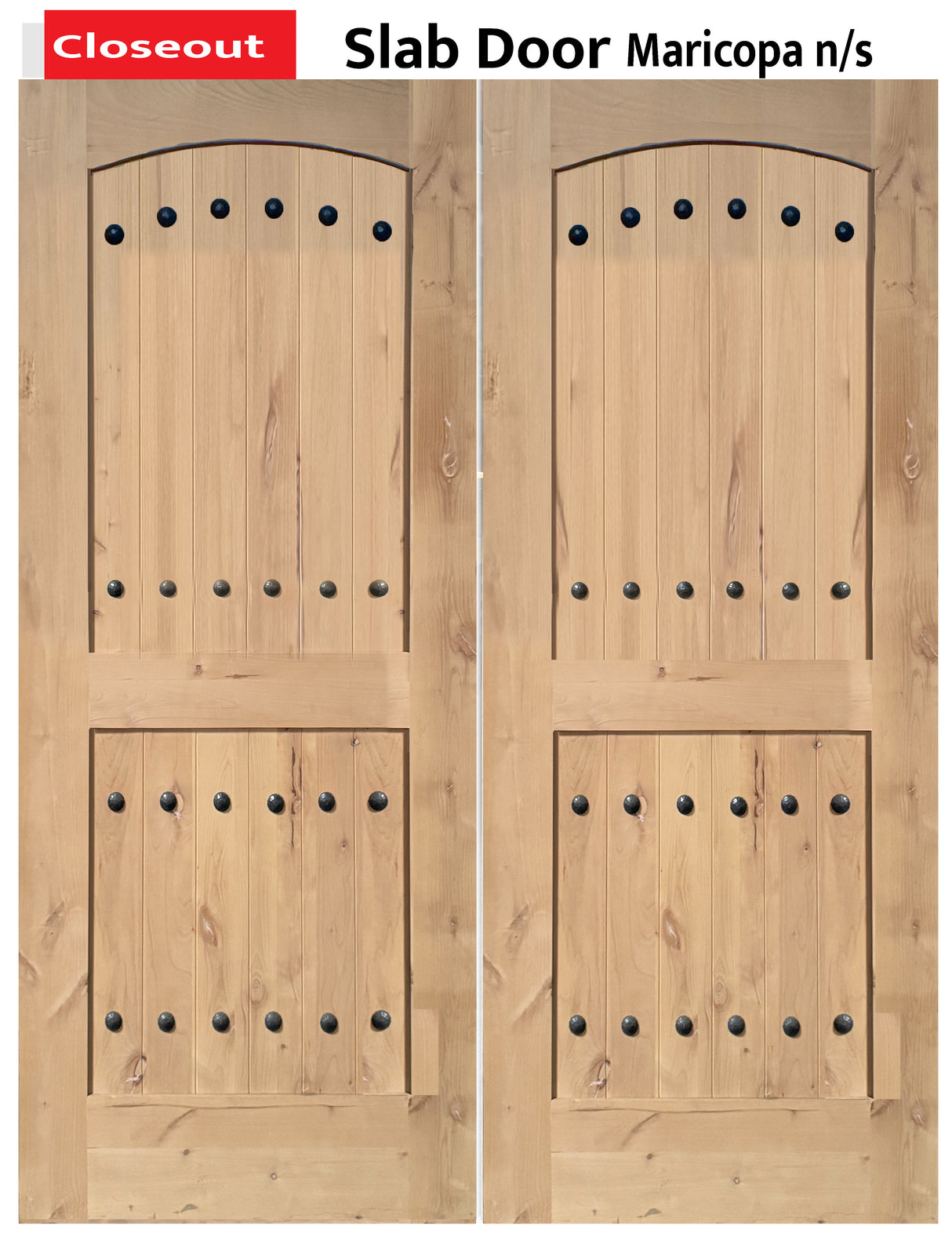 Exterior double solid wood entry doors with classic panel design, front view