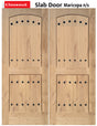 Exterior double solid wood entry doors with classic panel design, front view