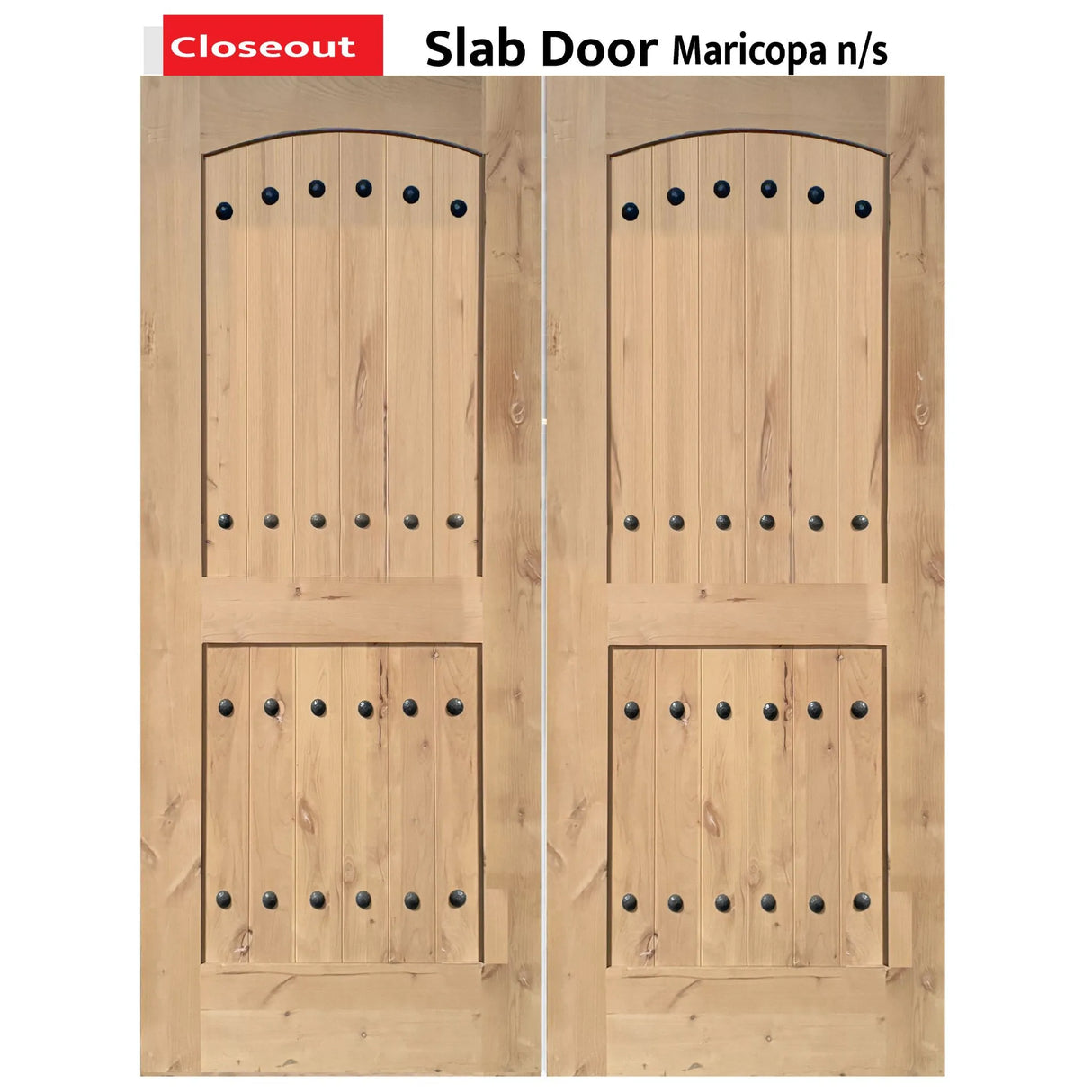 Exterior double solid wood entry doors with classic panel design, front view