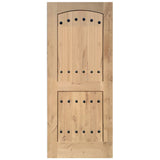 Exterior solid wood slab entry door with classic panel design, front view