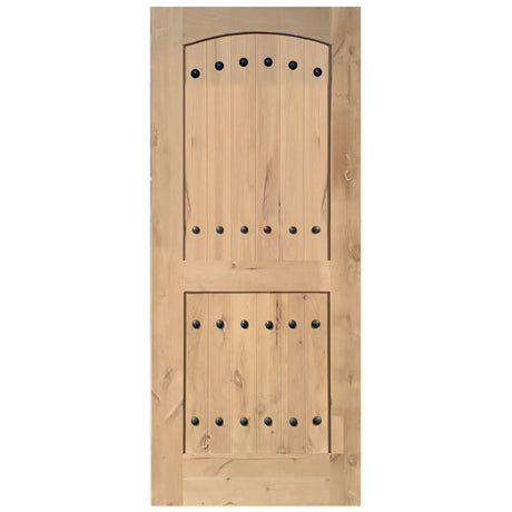 Exterior solid wood slab entry door with classic panel design, front view