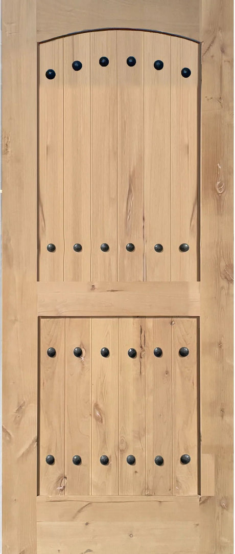 Exterior solid wood slab entry door with classic panel design, front view