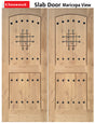 Exterior double solid wood entry doors with classic panel design, front view
