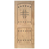 Exterior solid wood slab entry door with classic panel design, front view