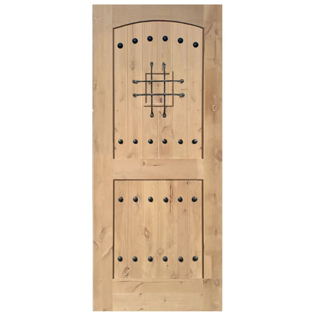 Exterior solid wood slab entry door with classic panel design, front view
