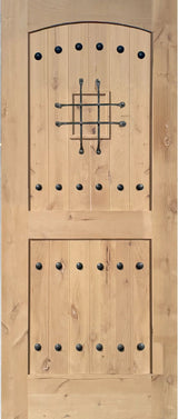 Exterior solid wood slab entry door with classic panel design, front view