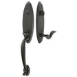 Front entry door handle set with deadbolt and grip handle, front door hardware, front view