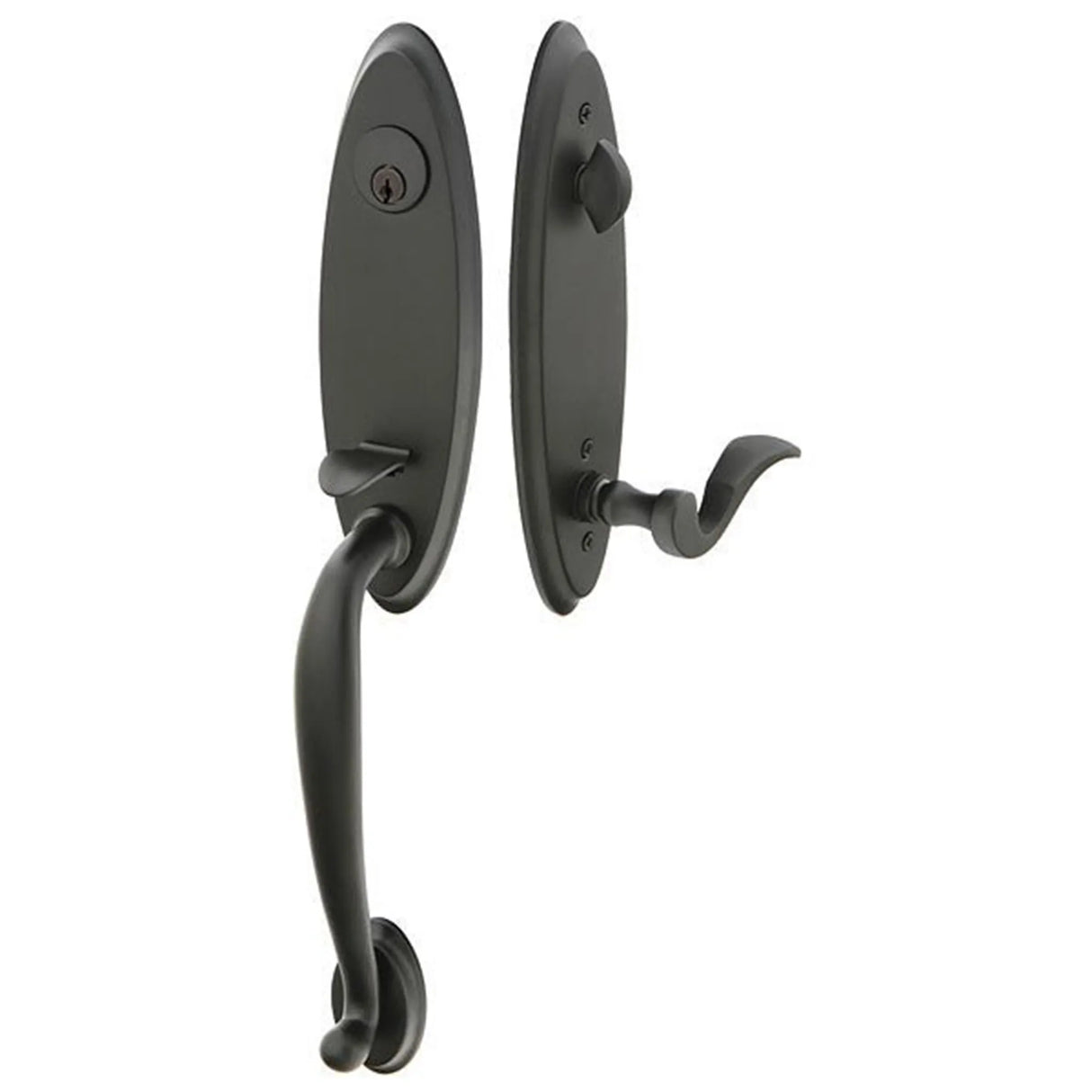 Front entry door handle set with deadbolt and grip handle, front door hardware, front view
