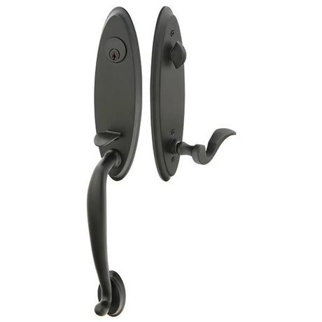 Front entry door handle set with deadbolt and grip handle, front door hardware, front view