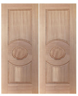 Interior double wood slab doors with classic circle panel layout