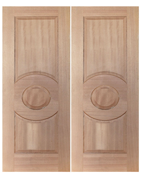 Interior double wood slab doors with classic circle panel layout