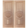 Interior double wood slab doors with classic circle panel layout