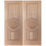 Interior double wood slab doors with classic circle panel layout