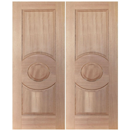 Interior double wood slab doors with classic circle panel layout