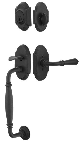 Premium front door handle set with deadbolt and designer grip handle, exterior hardware