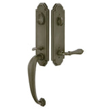 Front entry door handle set with deadbolt and grip handle, exterior door hardware, front view