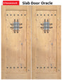 Exterior double solid wood entry doors with classic panel design, front view