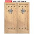 Exterior double solid wood entry doors with classic panel design, front view