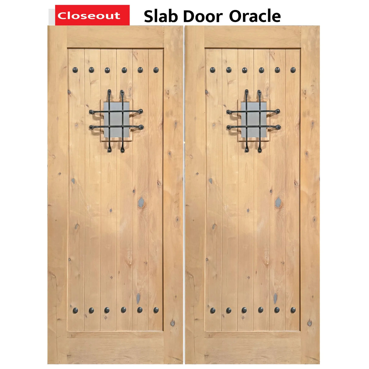 Exterior double solid wood entry doors with classic panel design, front view