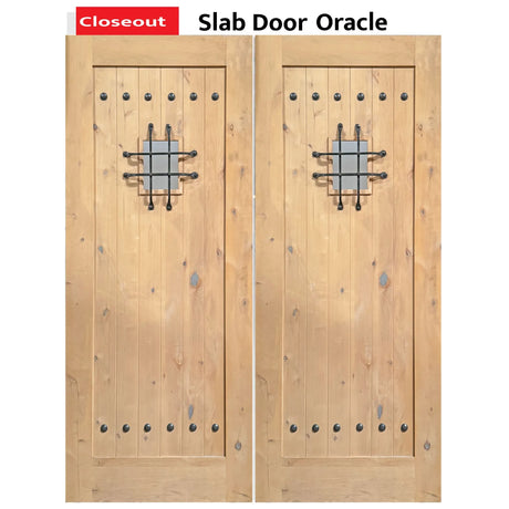 Exterior double solid wood entry doors with classic panel design, front view
