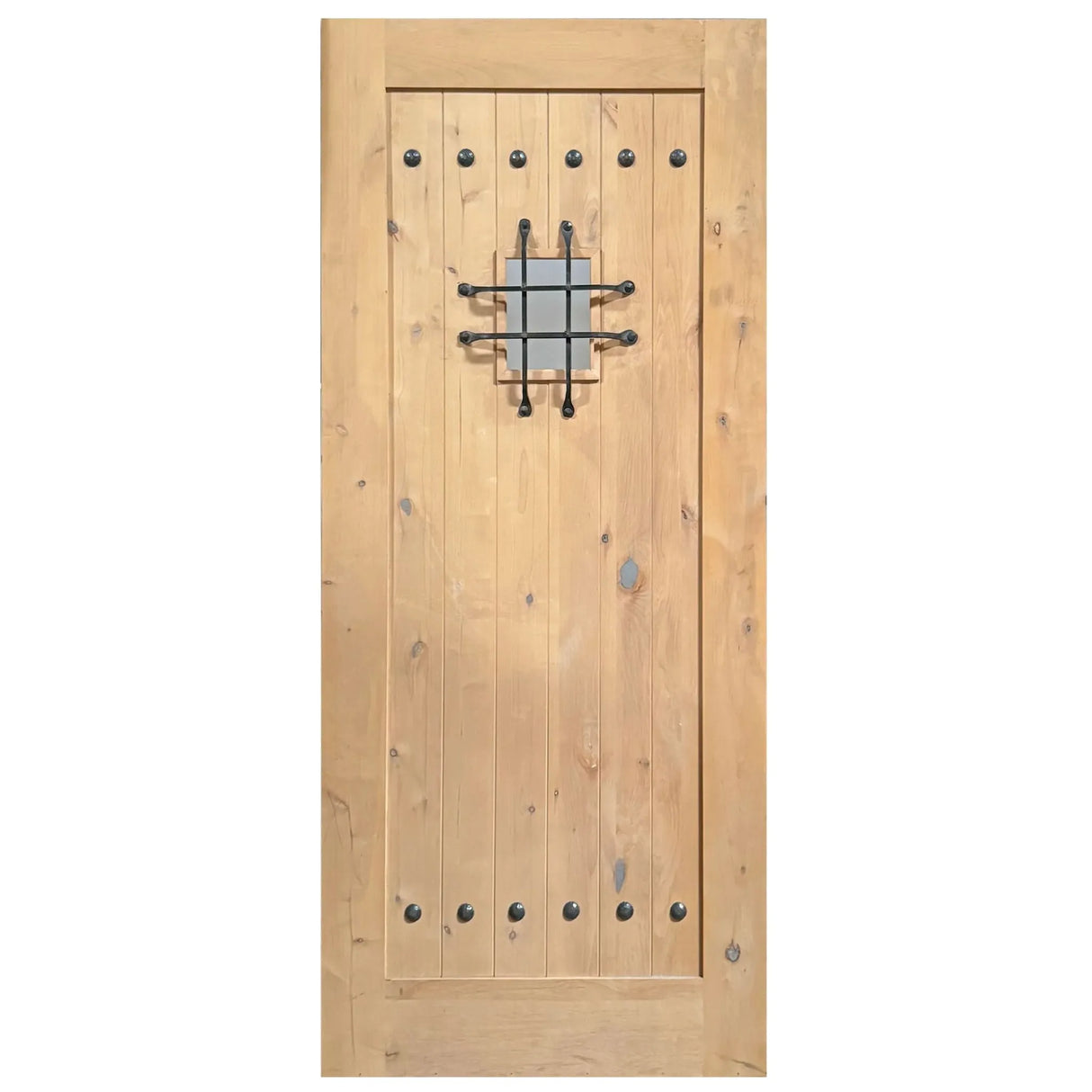 Exterior solid wood slab entry door with classic panel design, front view
