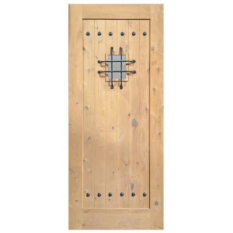 Exterior solid wood slab entry door with classic panel design, front view