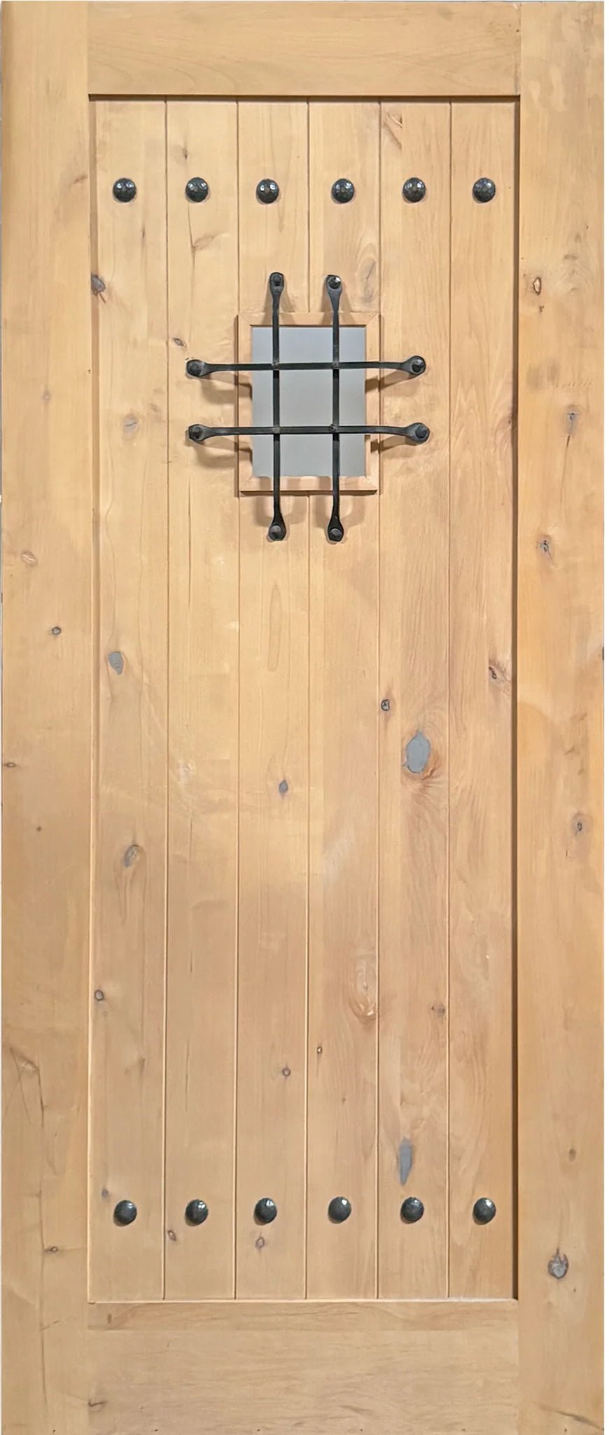 Exterior solid wood slab entry door with classic panel design, front view