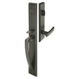 Dark bronze front entry door handle set with deadbolt and grip handle, exterior door hardware, front view