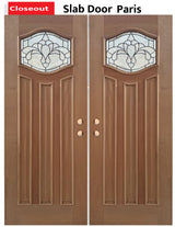 Exterior double solid wood entry doors with classic panel design, front view