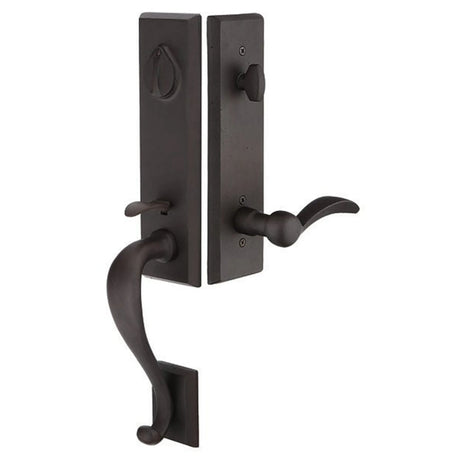 Front entry door handle set with deadbolt and grip handle, exterior door hardware, front view