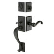 Black front entry door handle set with deadbolt and grip handle, exterior door hardware, front view