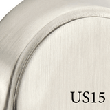Close-up of ribbon and reed door handle finish in satin nickel showing smooth brushed metal texture