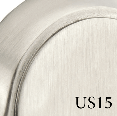 Close-up of ribbon and reed door handle finish in satin nickel showing smooth brushed metal texture