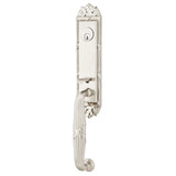 Exterior door handle set with deadbolt and pull handle, modern entry hardware, front view