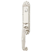 Exterior door handle set with deadbolt and pull handle, modern entry hardware, front view