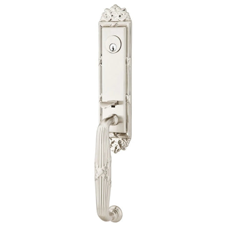Exterior door handle set with deadbolt and pull handle, modern entry hardware, front view
