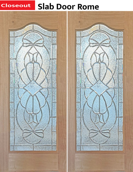 Exterior double solid wood entry doors with classic panel design, front view