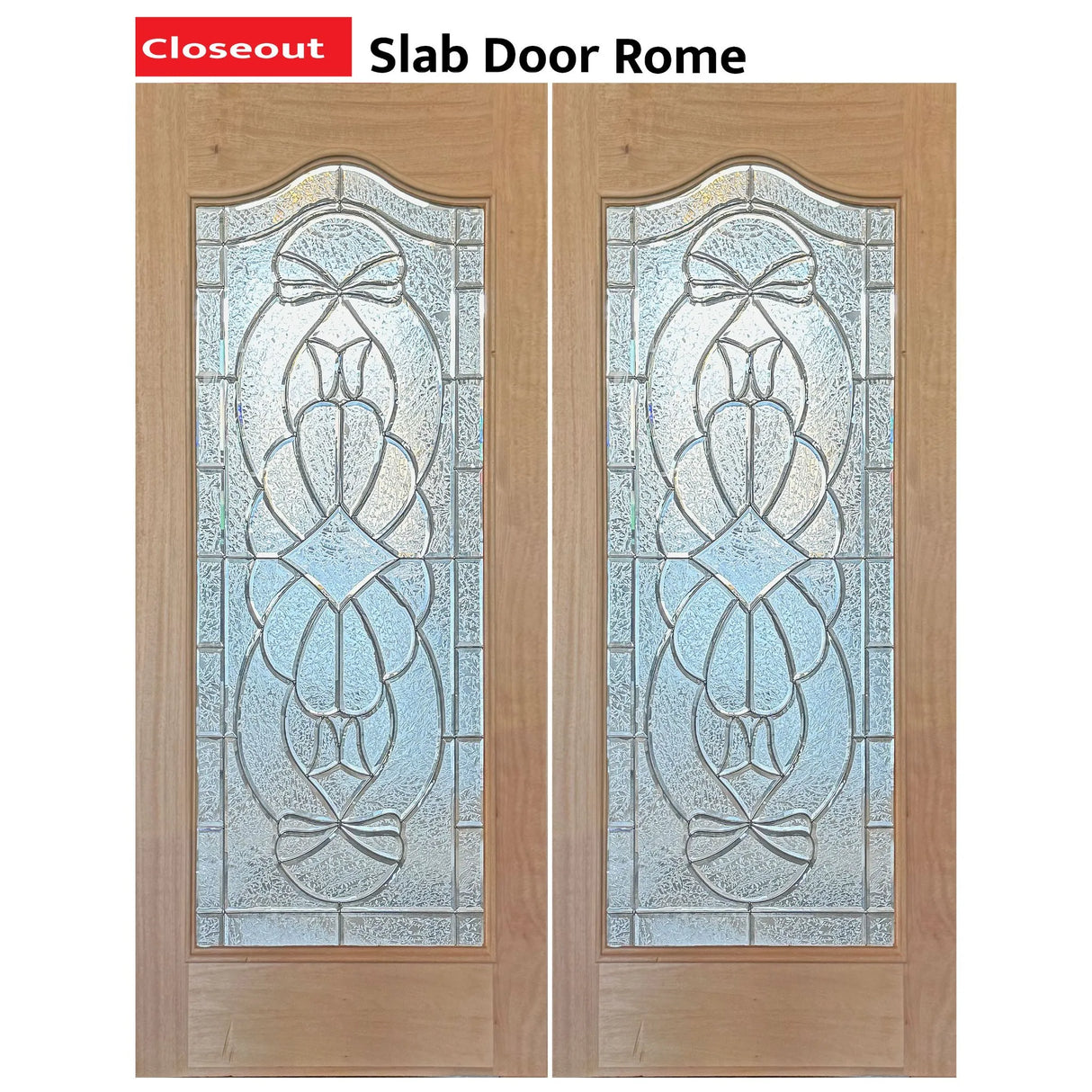 Exterior double solid wood entry doors with classic panel design, front view