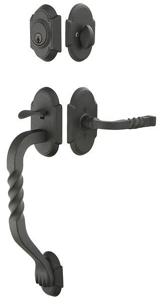Premium front door handle set with deadbolt and designer grip handle, exterior hardware