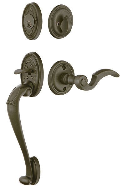 Premium front door handle set with deadbolt and designer grip handle, exterior hardware