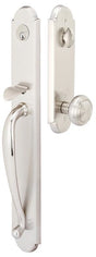 Front entry door handle set with deadbolt and grip handle, exterior hardware, front view